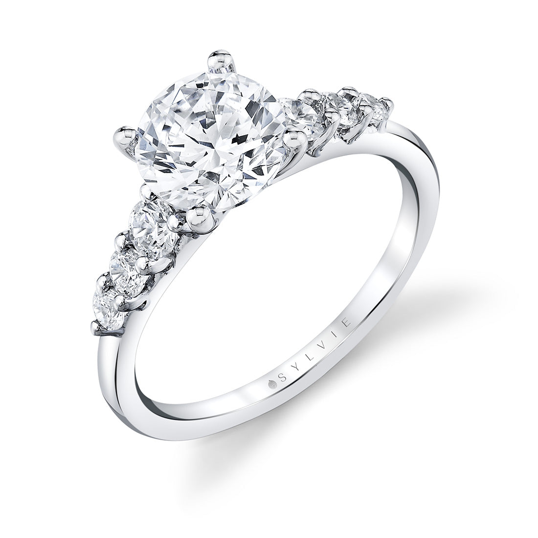 (Platinum White) Round Cut Classic Graduating Engagement Ring - Eden