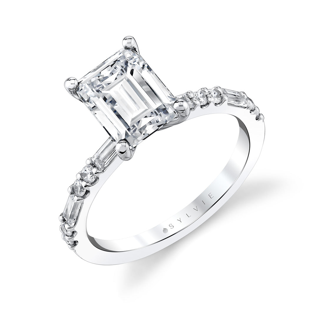 (Gallery) Emerald Cut Alternating Diamond and Baguette Engagement Ring - Tessa