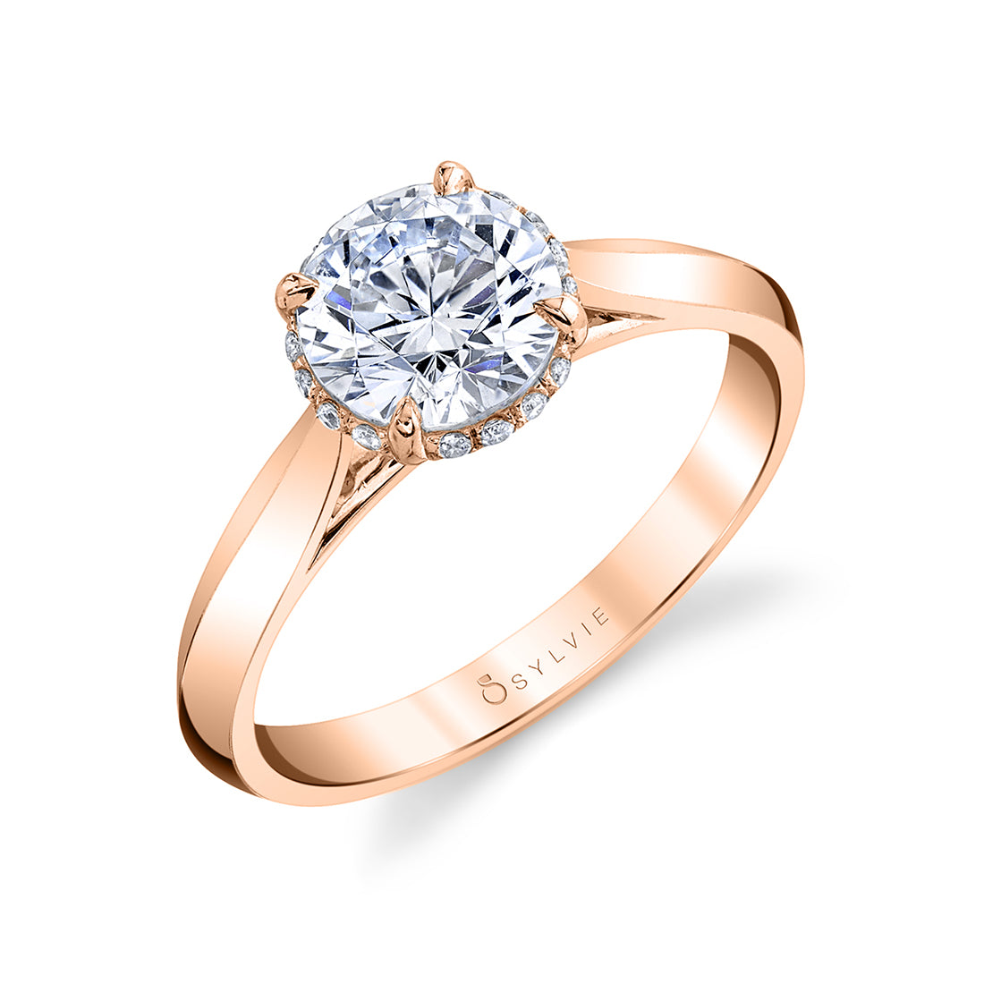 (14K Rose) Unique Hidden Halo Engagement Ring - Fae