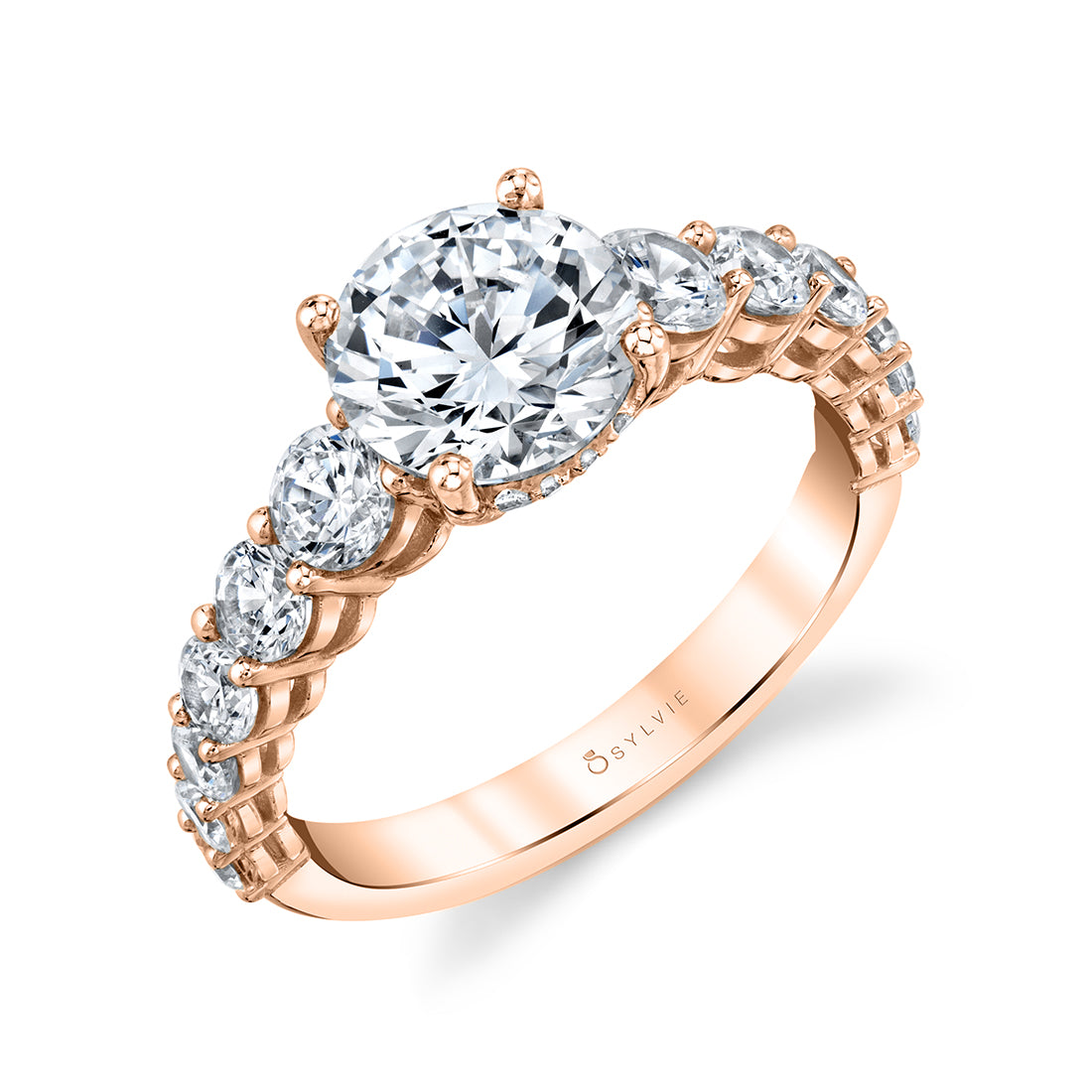 (14K Rose) Classic Round Engagement Ring - Ingrid