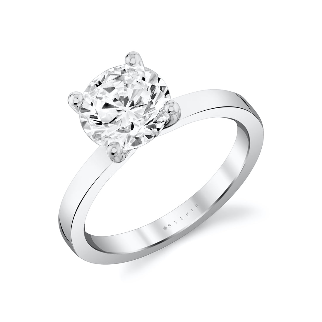 (Platinum White) Round Cut Flat Edge Solitaire Engagement Ring - Harlow