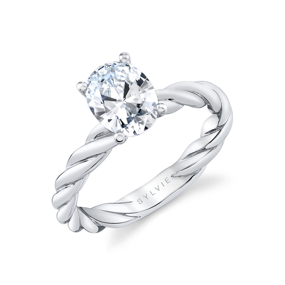 (Platinum White) Oval Cut High Polish Spiral Engagement Ring - Amary