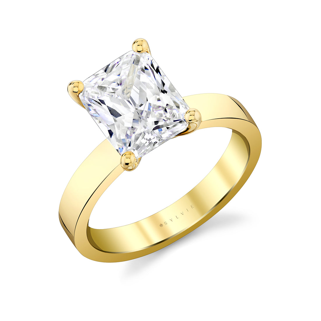 (14K Yellow) Radiant Cut Flat Edge Solitaire Engagement Ring - Vesta