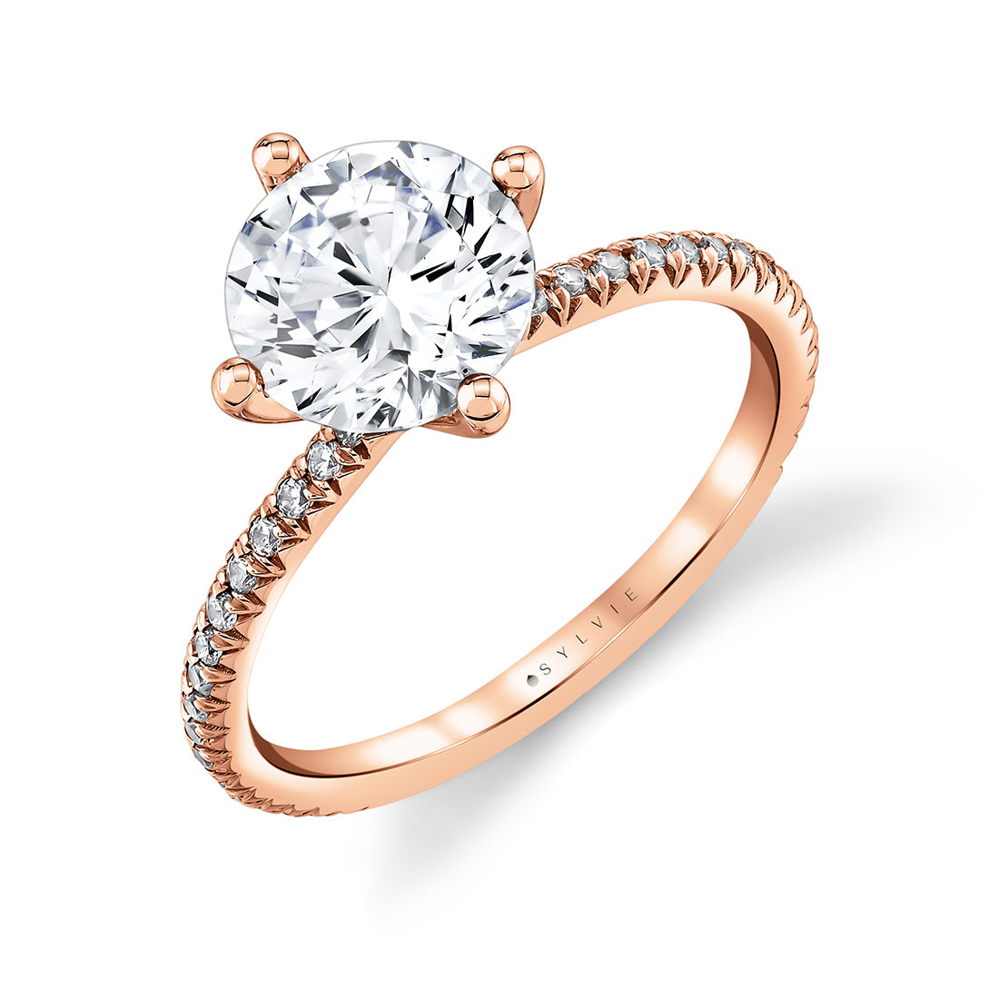 (14K Rose) Round Cut Classic Compass Set Engagement Ring - Ralyn