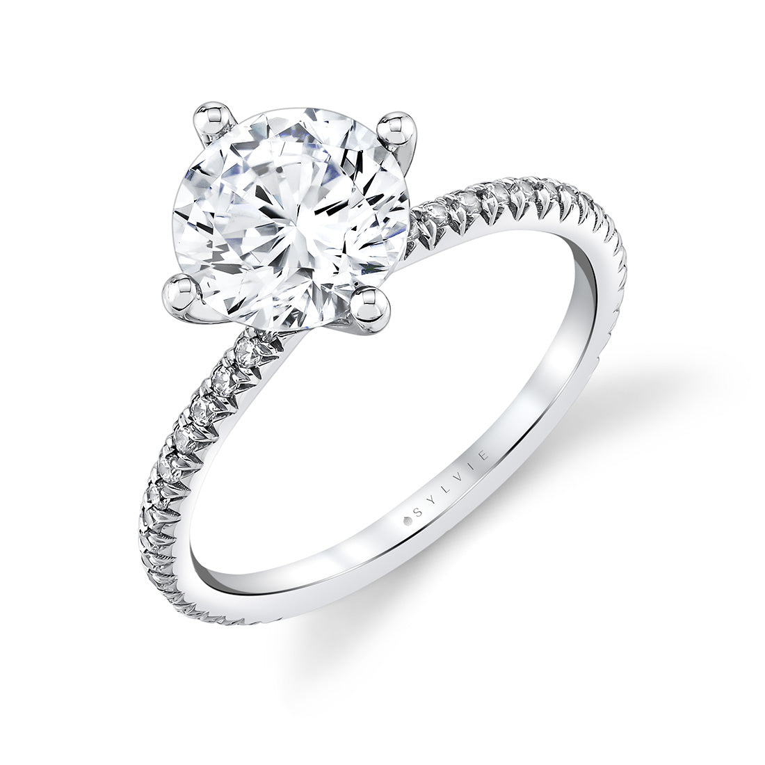 (Platinum White) Round Cut Classic Compass Set Engagement Ring - Ralyn