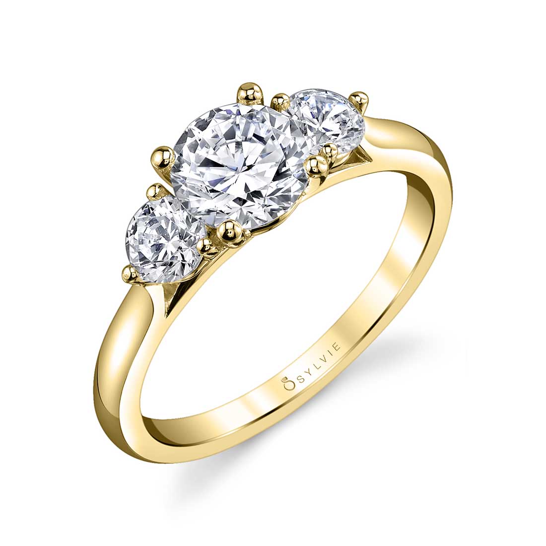 (18K Yellow) Modern Three Stone Engagement Ring