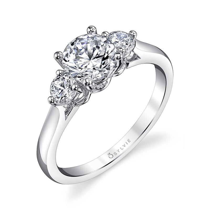 (Platinum White) Modern Three Stone Engagement Ring