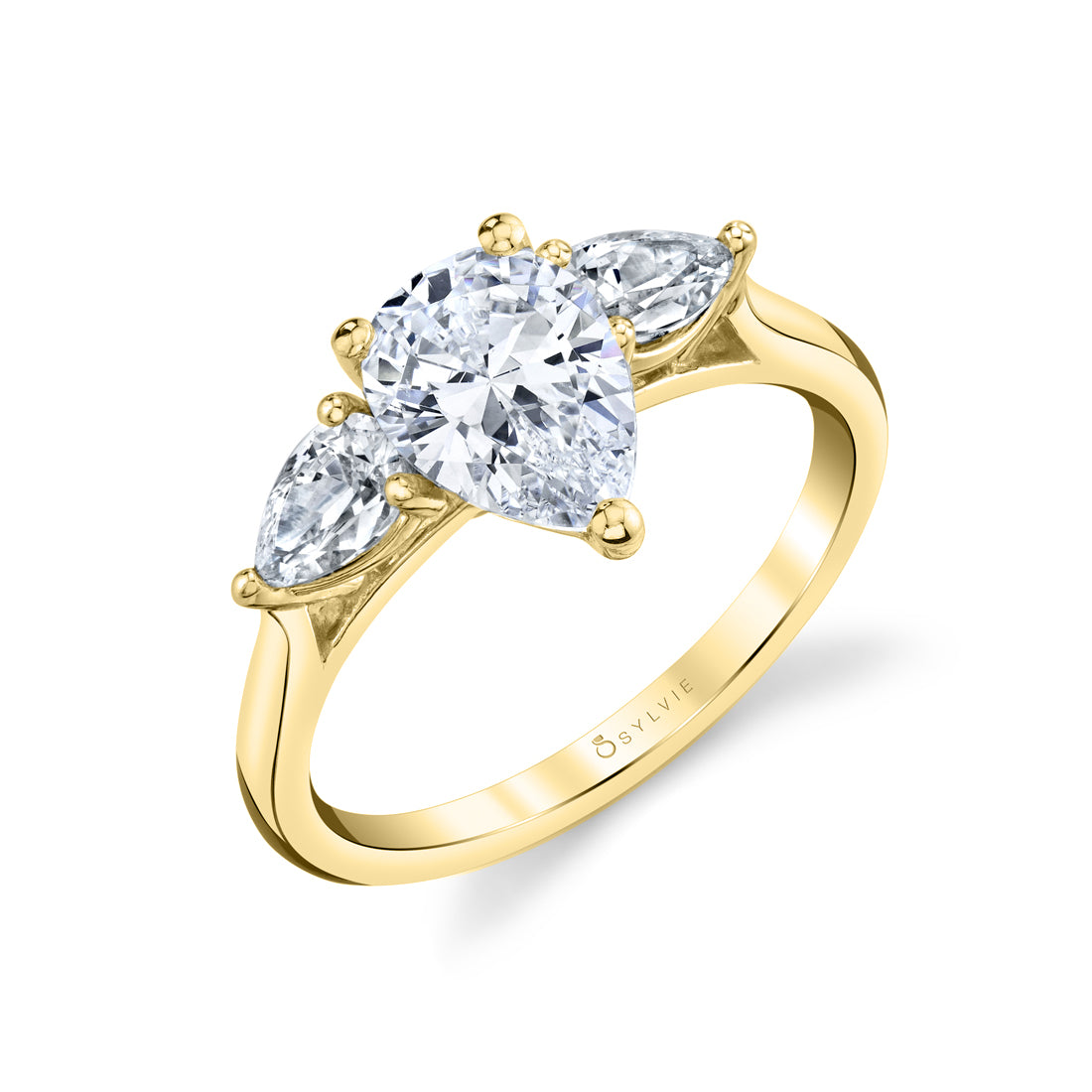 (14K Yellow 0.50 ct) Pear Shaped Three Stone Engagement Ring - Martine
