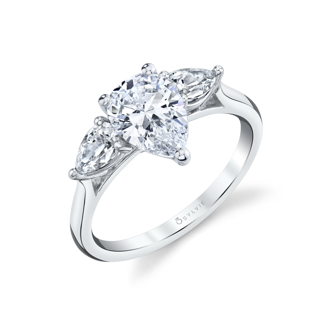(Platinum White 0.50 ct) Pear Shaped Three Stone Engagement Ring - Martine