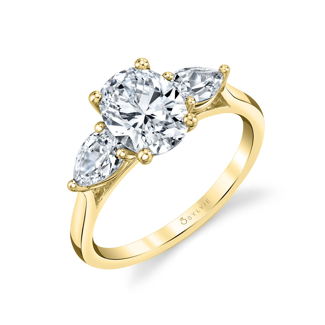 (18K Yellow) Oval Cut Three Stone Engagement Ring - Martine