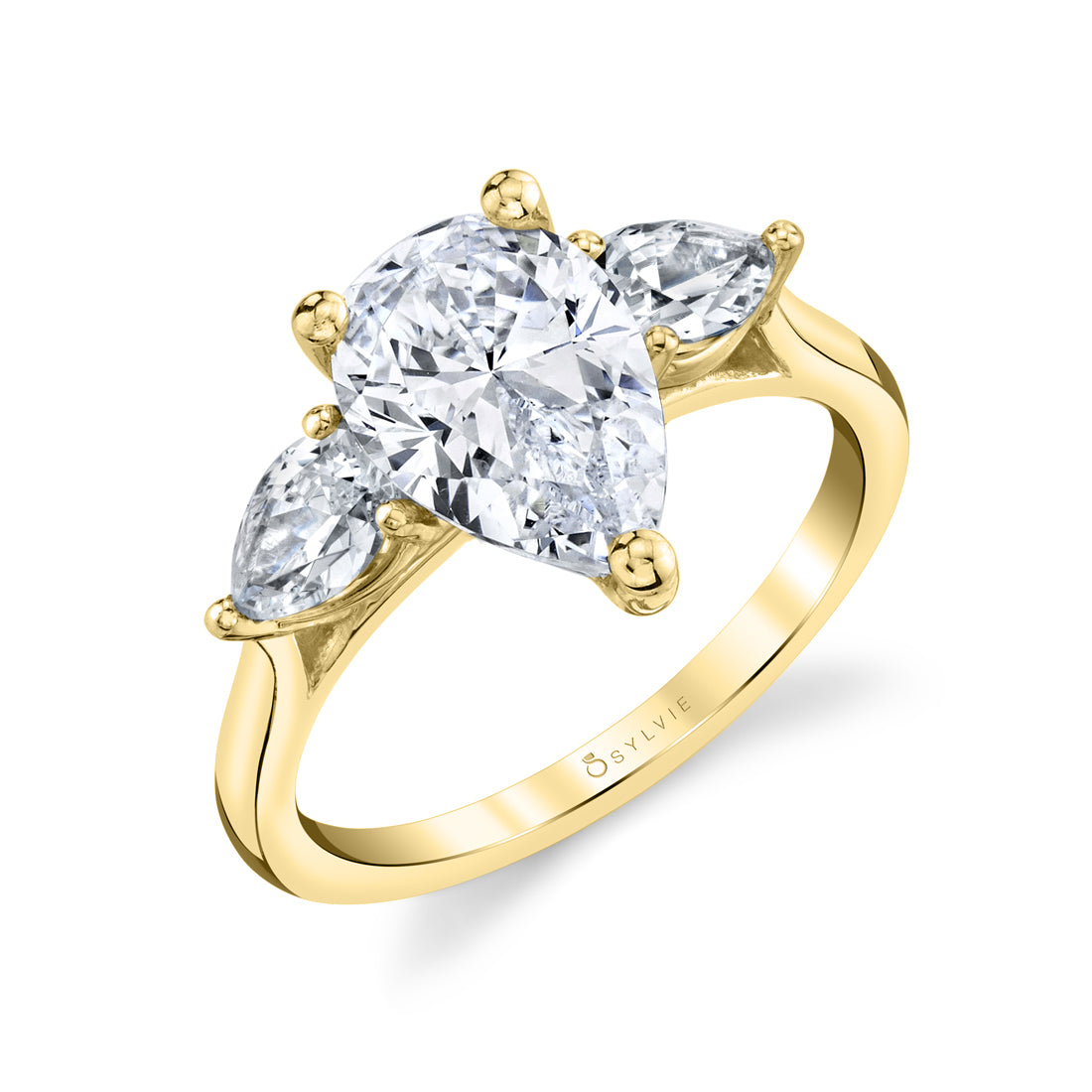 (18K Yellow 0.60 ct) Pear Shaped Three Stone Engagement Ring - Martine