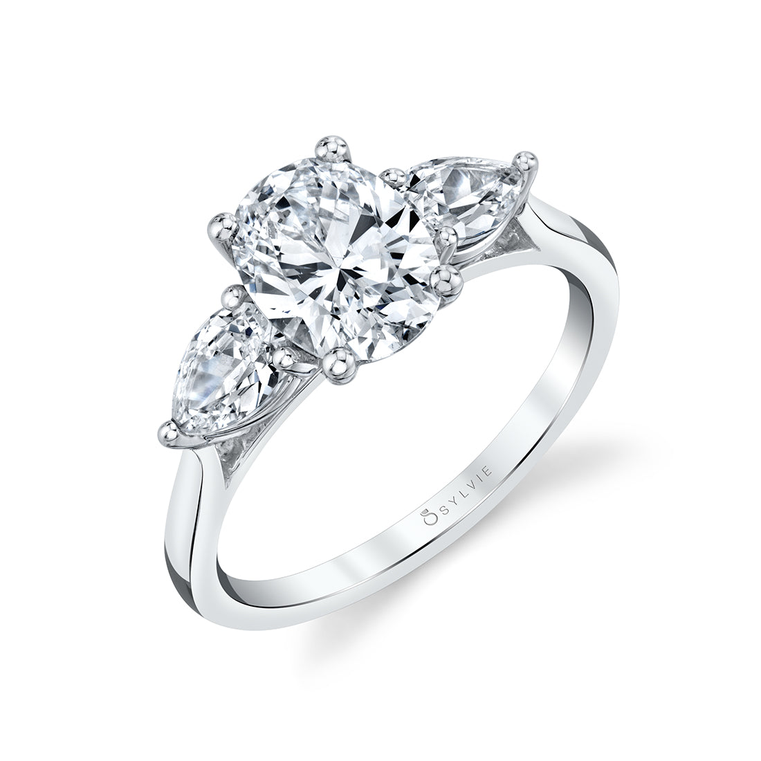 (Platinum White) Oval Cut Three Stone Engagement Ring - Martine