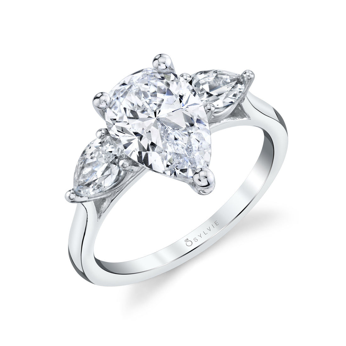 (Platinum White 0.60 ct) Pear Shaped Three Stone Engagement Ring - Martine