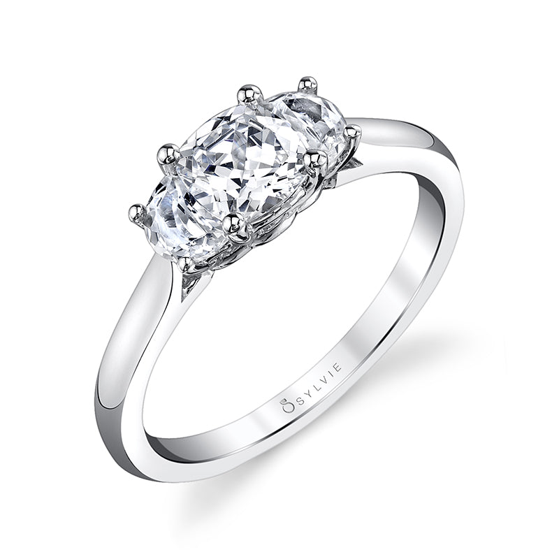 (14K Yellow) Cushion Cut Three Stone Engagement Ring