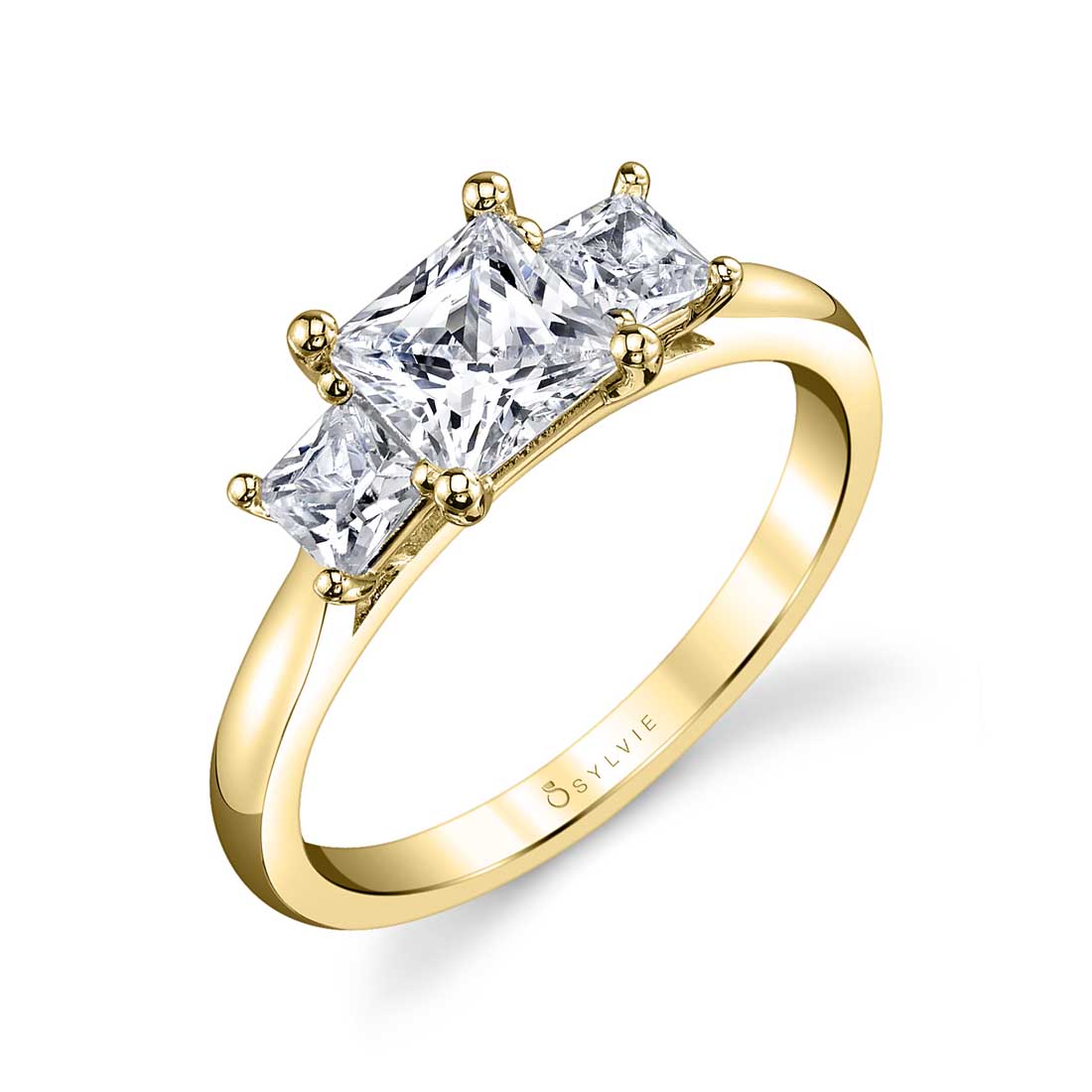 (14K Yellow) Princess Cut Three Stone Engagement Ring
