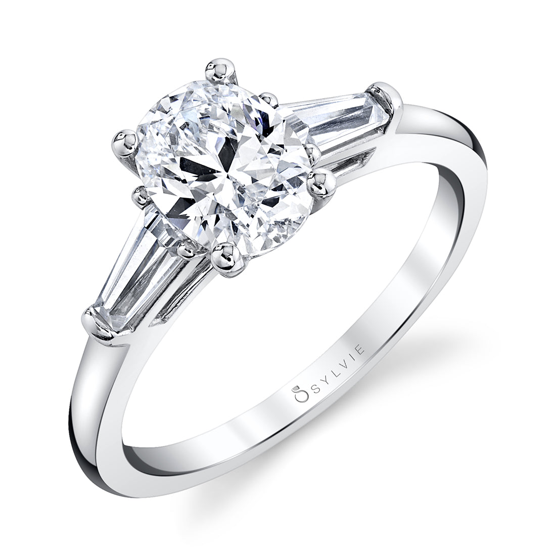 (14K White) Oval Cut 1.5 CT Three Stone Engagement Ring - Nicolette