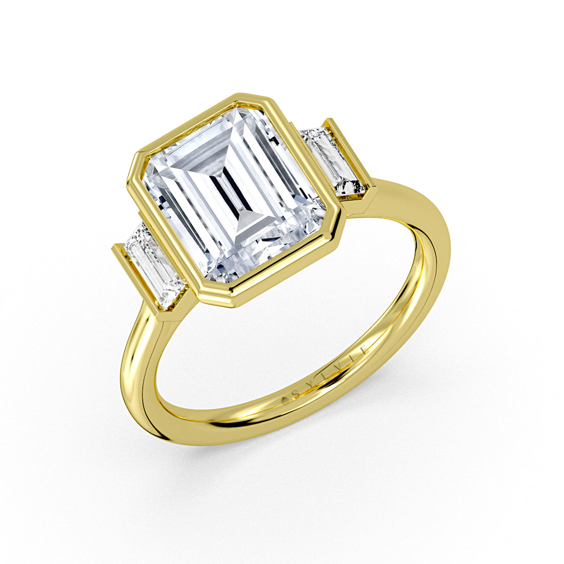 (Gallery) Emerald Cut Baguette Three Stone Engagement Ring - Alessia