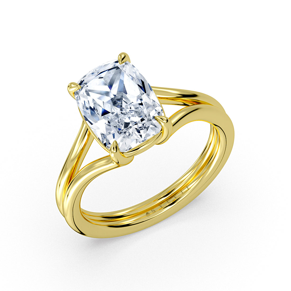 (18K Yellow) Cushion Cut Wide Double Band Split Shank Engagement Ring - Laura