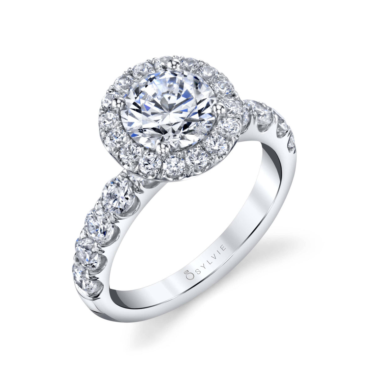 (14K White) Halo Engagement Ring