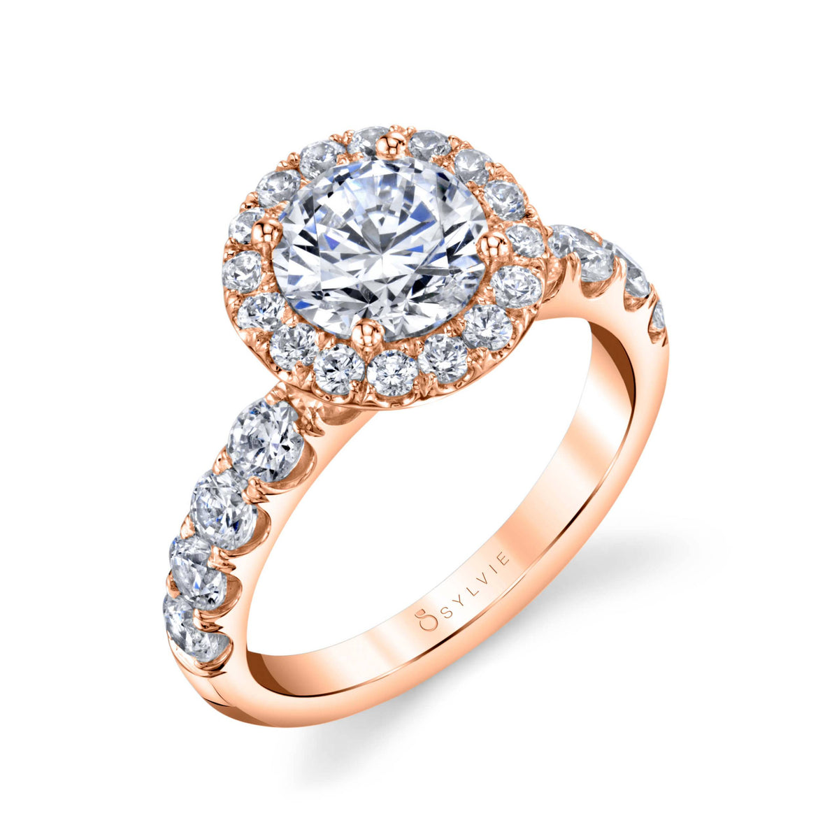 (18K Rose) Halo Engagement Ring