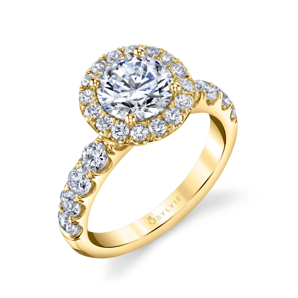 (18K Yellow) Halo Engagement Ring