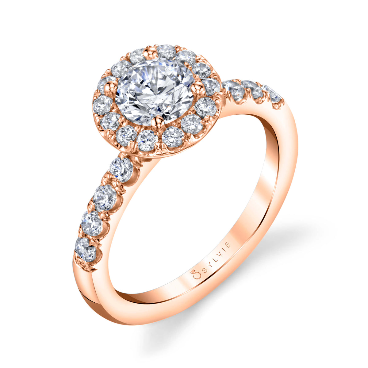 (14K Rose) Halo Engagement Ring