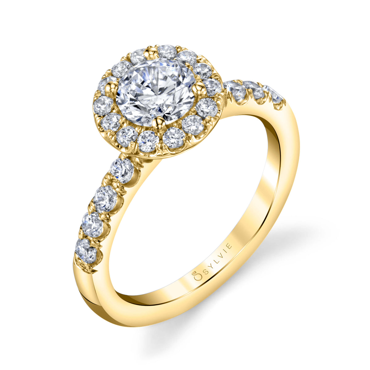 (18K Yellow) Halo Engagement Ring
