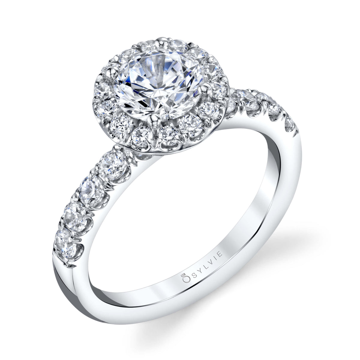 (14K White) Halo Engagement Ring