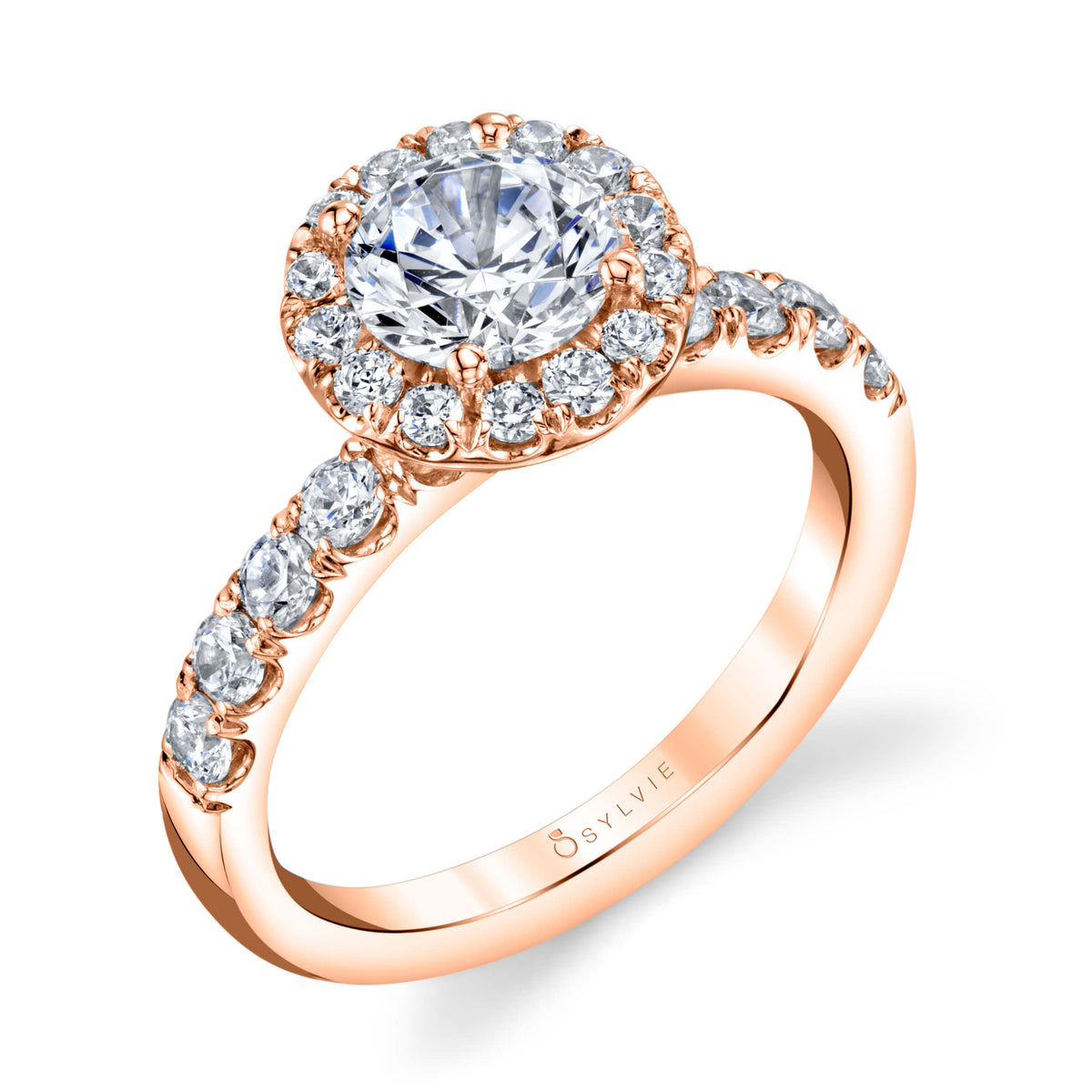 (18K Rose) Halo Engagement Ring