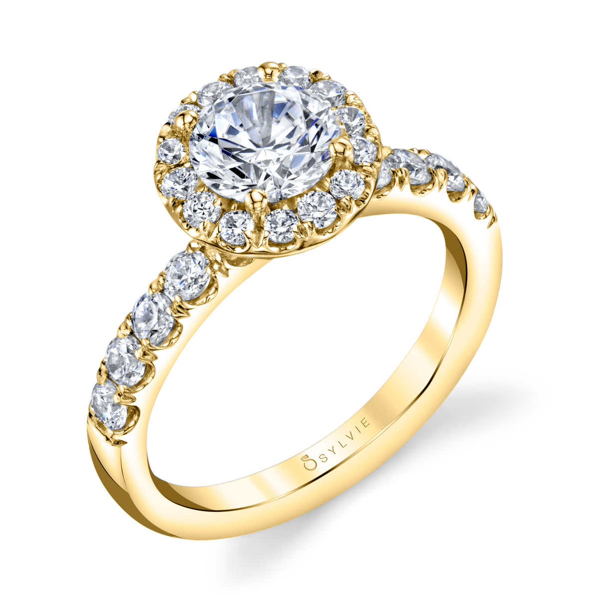 (18K Yellow) Halo Engagement Ring