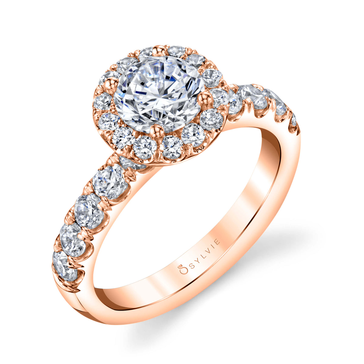 (18K Rose) Halo Engagement Ring