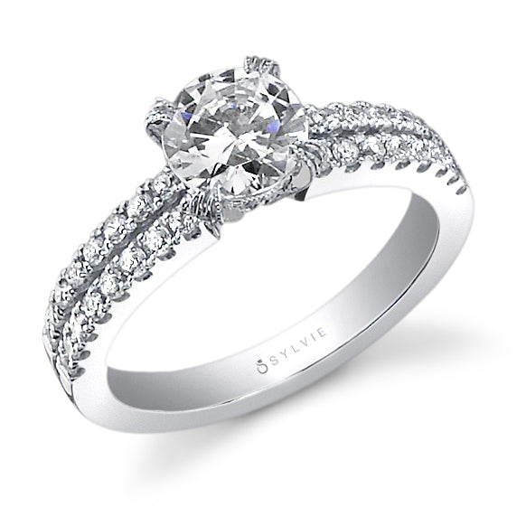 (14K White) Split Shank Solitaire Engagement Ring