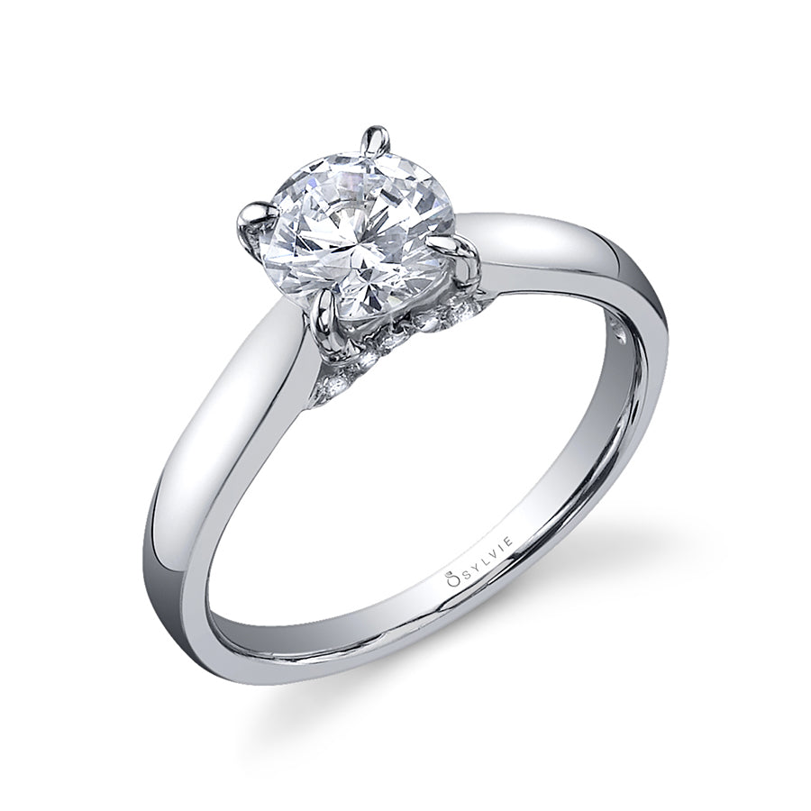 (14K White) High-Polish Solitaire Engagement Ring
