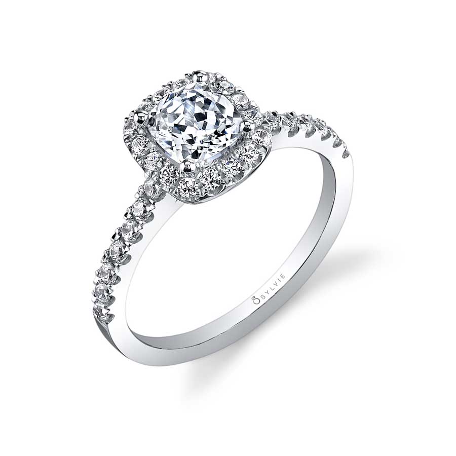(Platinum White) Cushion Cut Classic Halo Engagement Ring - Chantelle